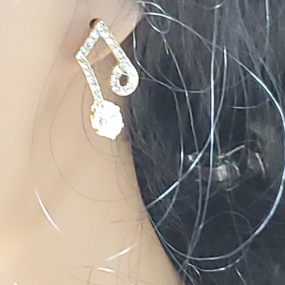 Music Notes Earrings in Gold Zinc Alloy & Crystals.  Beam Quaver, 8th Notes - Picture 6 of 13